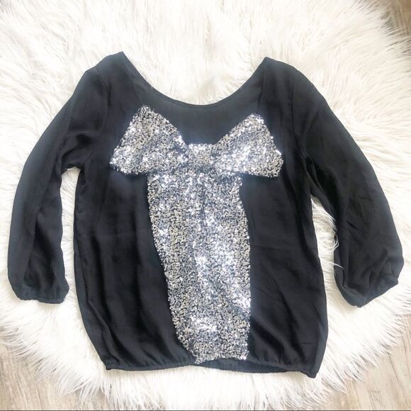 Silver sequin Bow Shirt  - Picture 1 of 5